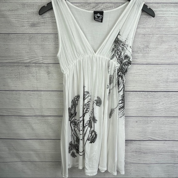 V Vintage Tank Top Western White Sleeveless Vneck - Picture 9 of 11